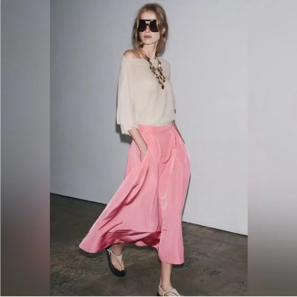NWT Zara Woman ZW COLLECTION MIDI SKIRT Pink Size S Small - Picture 3 of 10